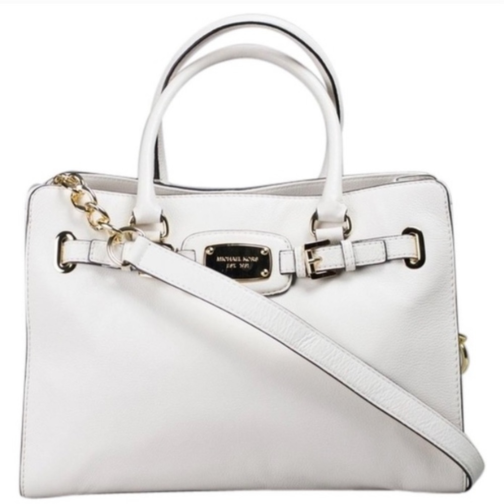 Michael Kors Hamilton East West Large Cream Pebble Leather Large Chain Tote